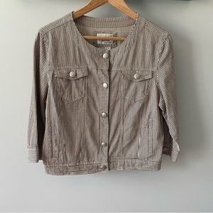 🌎🌎🌎 Live a Little striped jean-style jacket, hammered silver buttons, M, EUC